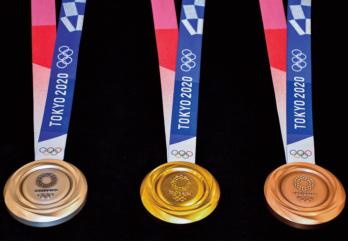 Olympic medals with Tokyo 2020 written on the ribbon