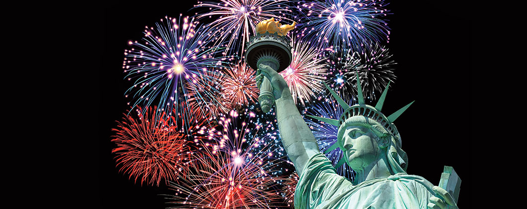 Statue of Liberty and fireworks
