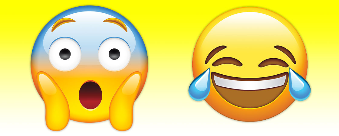 A surprised emoji and a crying laughing emoji