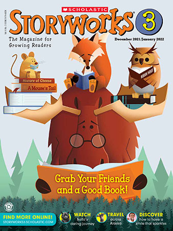 Cover: illustration of animals sitting on top of a moose as they all read
