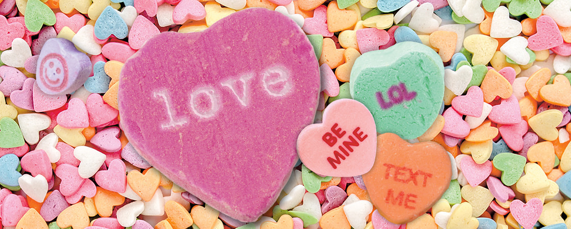 Image of a variety of candy hearts