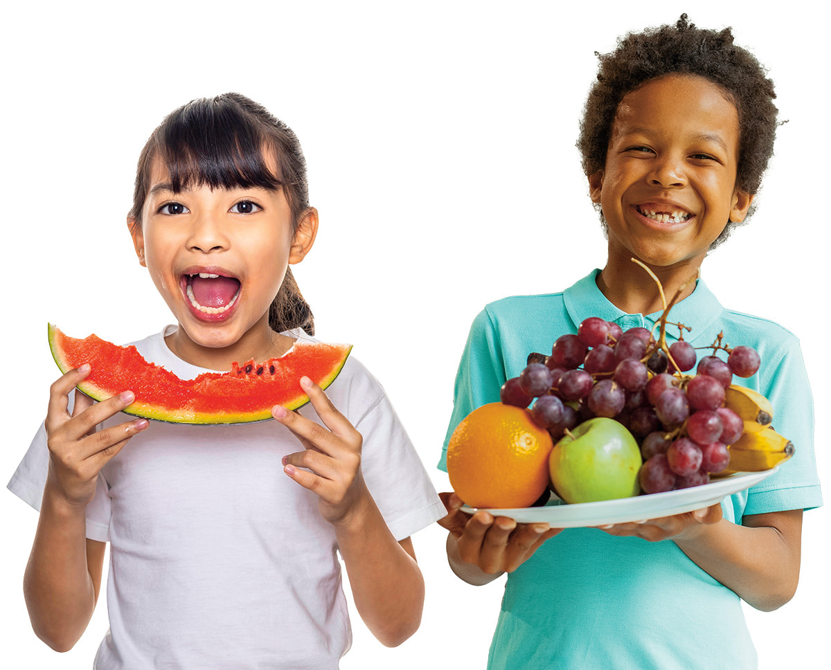 Image of kids eating watermelon and other fruit