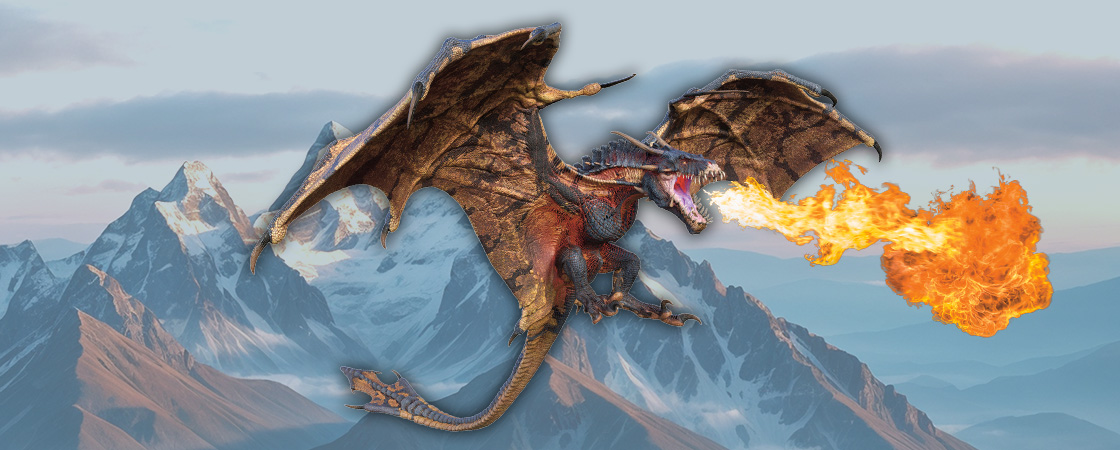 Image of a flying dragon breathing fire